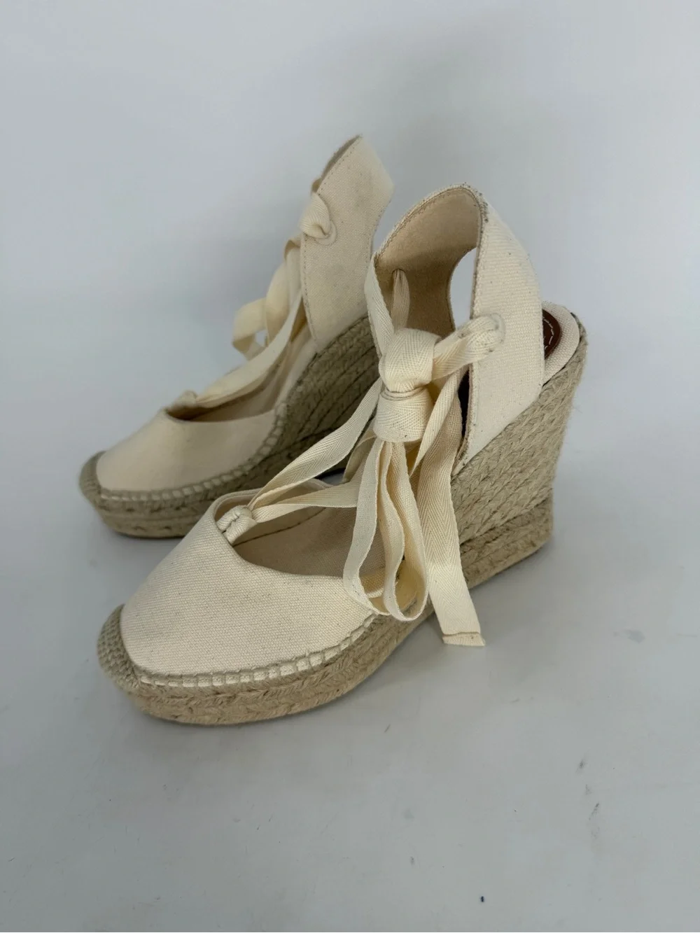 Ralph Lauren Canvas Ankle Wrap Wedge Espadrille Size 8 New w/o Box